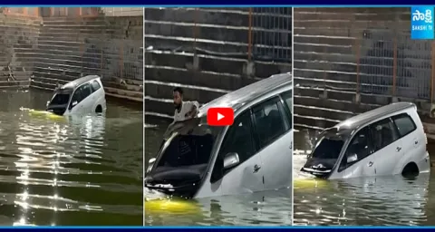 Car Plunges Into Shivaganga Temple Pond in Maheshwaram 1
