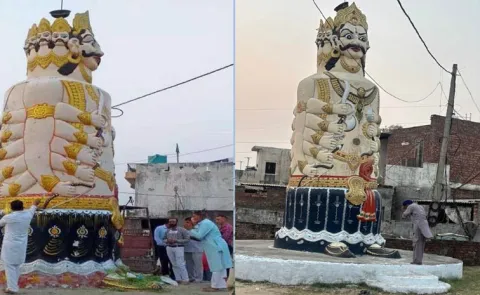 women in this quaint Punjab town tie rakhi to Ravana grand idol7