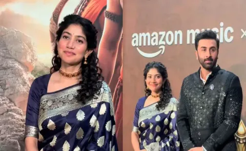 Sai Pallavi turned heads in Chennai in a navy blue Banarasi Katan silk saree