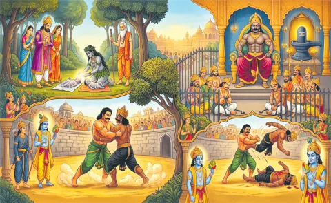 Bhima Slays Jarasandha in Mahabharatam