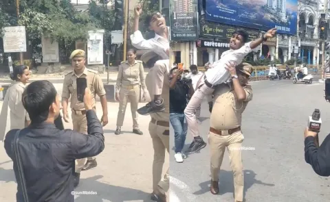 UP Police Carry Protester on Shoulder in Lucknow Clash