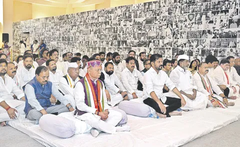 Revanth Reddy and Governor Shiv Pratap Shukla paid floral tributes to Mahatma Gandhi at Bapu Ghat in Langer Houz