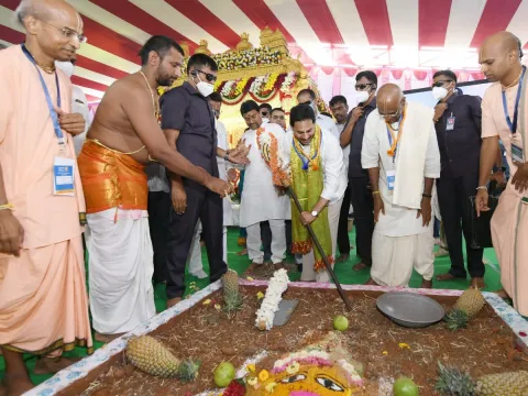  CM YS Jagan Participated in Bhoomi Pooja of Hare Krishna Gokula Kshetram Photo Gallery - Sakshi