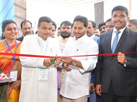 CM Jagan and Union Minister Nitin Gadkari inaugurated the industrial exhibition Photos - Sakshi