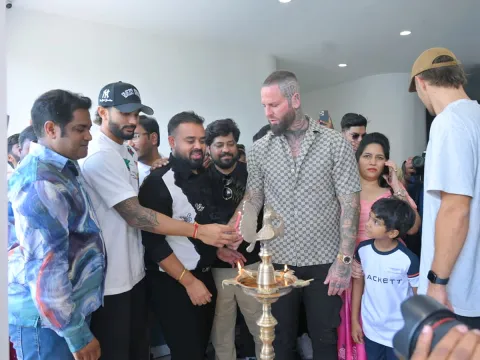 Sunrisers Hyderabad Player Nitish Kumar Reddy launches TBC salon In Nallagandla Photos