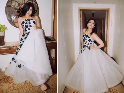Actress Pranitha Subhash Glamorous Photos In White Dress