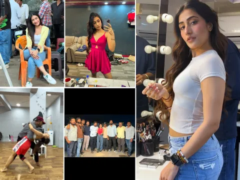 Dhanashree Varma on the sets of Dil Raju banner 'Aakasham Dati Vastava' movie3