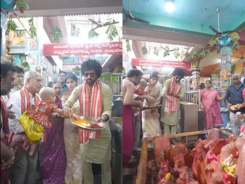 Sharwanand worships at Kanakadurgamma Temple in Vijayawada with family