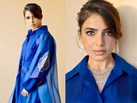 Actress Samantha Stunning looks In Royal blue dress Photos