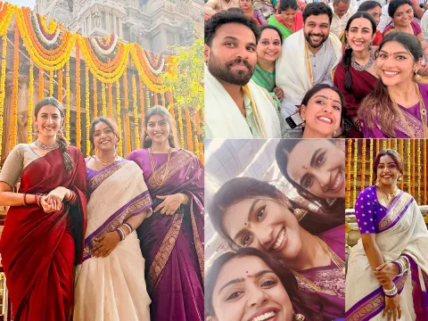 Niharika, Vithika And Bhargavi Ambati at Bhadrachalam Temple on Sri Rama Navami Photos