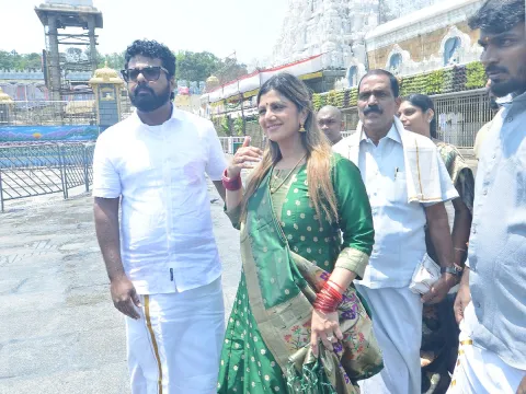 Telugu Tamil Actress Rambha Spotted At Tirumala Temple With Her Husband Photos