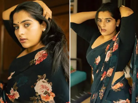 Kavya Kalyan Ram Looks Beautiful In Black Color Saree: Photos