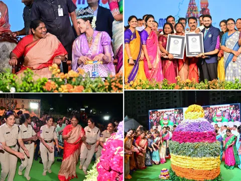 Bathukamma Place In Guinness World Record In Saroornagar Photos6