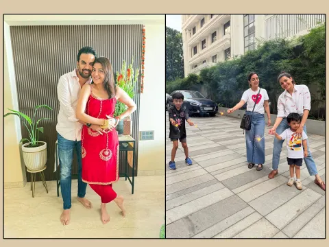Kajal Aggarwal bursts firecrackers with children (Photos)