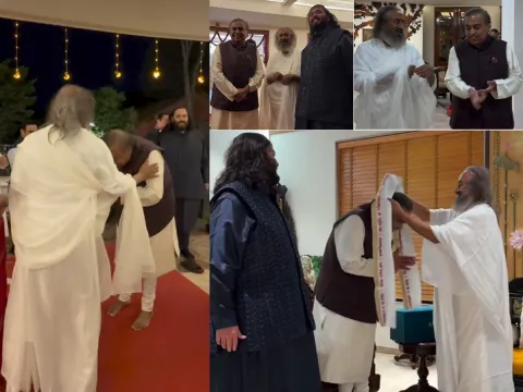 Mukesh Ambani and Anant Ambani visited Bangalore Ashram Photos1
