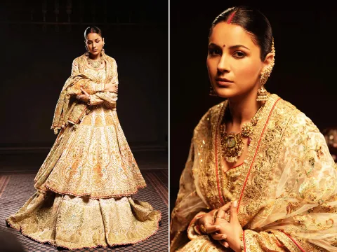 Shehnaaz Gill served a royal glamour In golden Anarkali suit