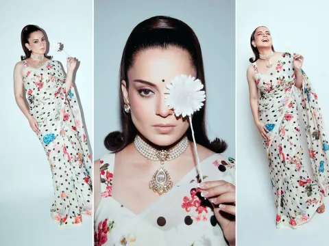 Kangana Ranaut stuns is floral polka dot saree...