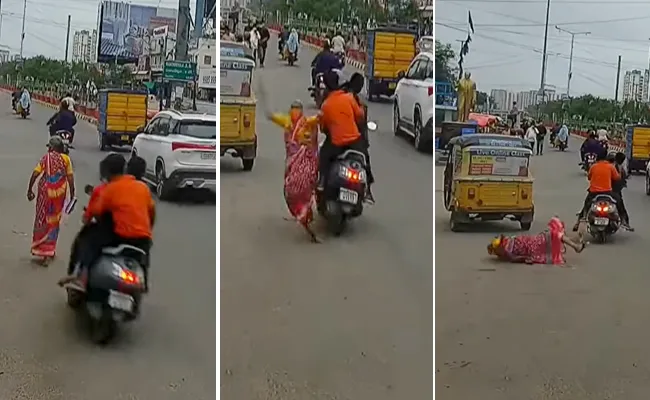 Hyderabad: Youth Rash Driving Old Lady Met Accident Near Narsingi Video Viral - Sakshi