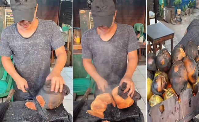 Do you know about Roast coconut street food Indonesia - Sakshi
