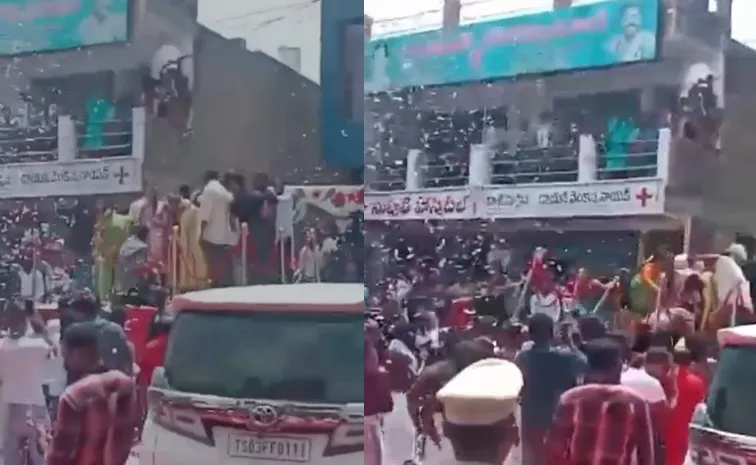 Injuries To Congress Leader Jhansi reddy Stage Collapse At Shopping mall opening Thorrur