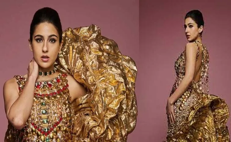 Sara Ali Khan Royalty In Multihued Stones And Golden Beaded Gown