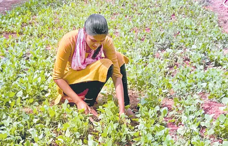 Mounika going to work as a laborer