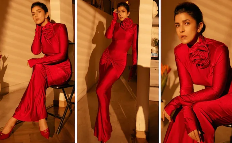 actress Nimrat Kaur photoshoot in red sleek bodycon dress