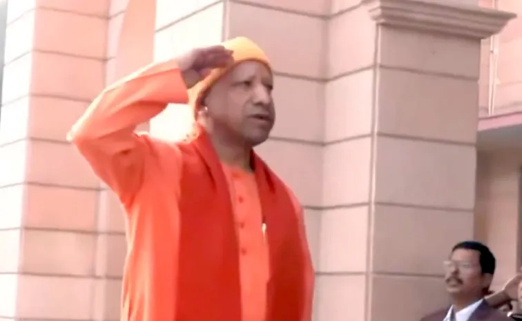 Chief Minister Yogi Adityanath Hoisting the Flag at his Official Residence in Lucknow