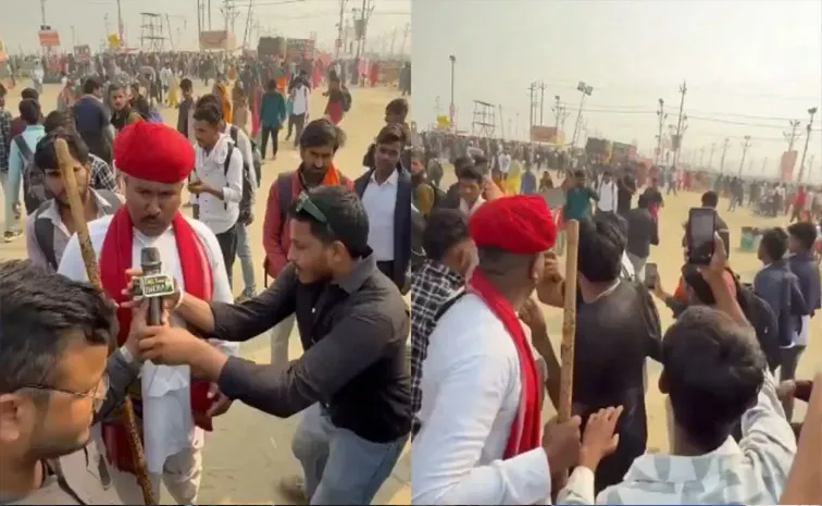 A Man Ran Away with a Reporters mic at Maha Kumbh