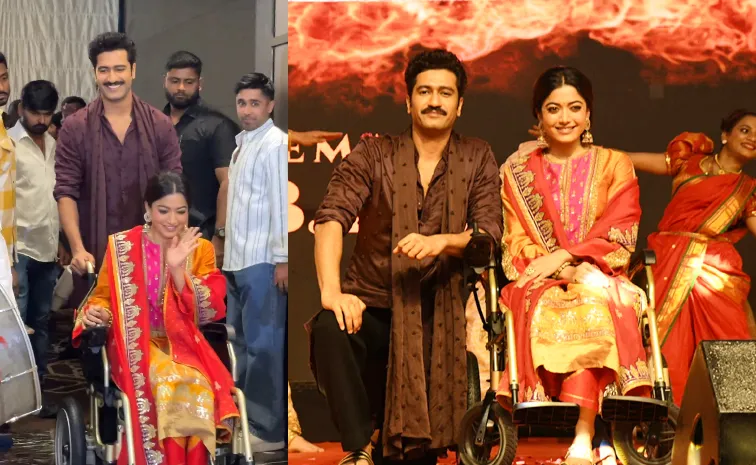 Vicky Kaushal Helps Rashmika Mandanna In A Wheelchair At Chhaava Promotion Event