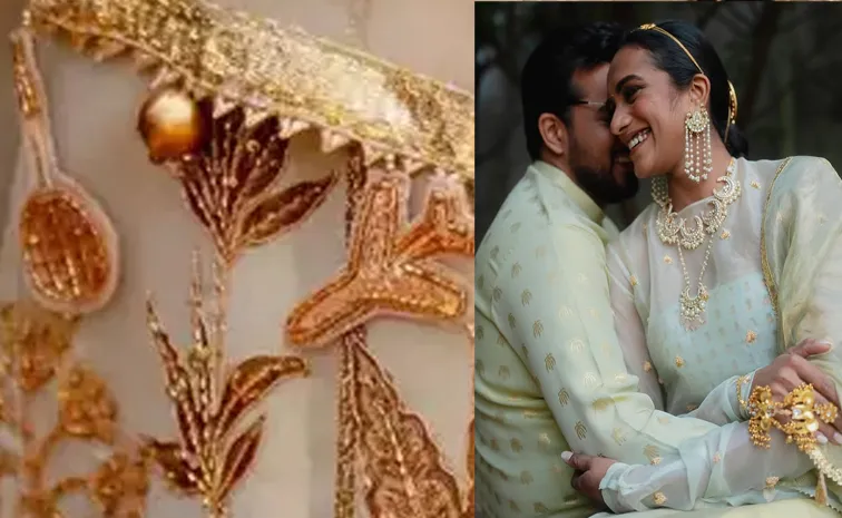 PV Sindhu In An Ethereal Pastel Coloured Masaba Lehenga details inside