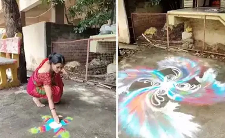 Woman Surprises Viewers By Creating Stunning Rangoli Just Powder