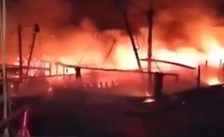 Major Blaze in Fishing Harbour in Bhubaneswar