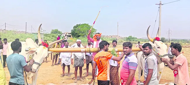 హోరీహోరీగా రాతిదూలం లాగుడు పోటీలు