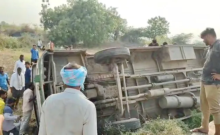 Rtc Bus Overturns In Suryapet District