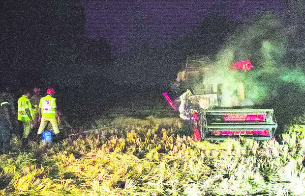 ప్రమాదవశాత్తు వరికోత మిషన్‌ దగ్ధం