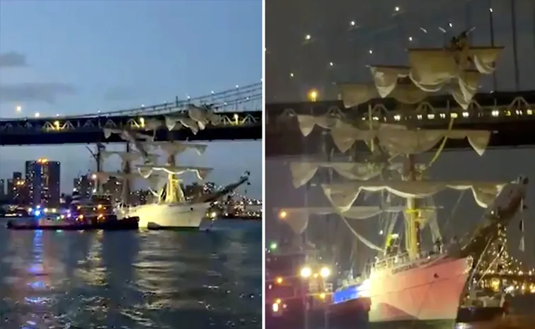 Mexican Navy Ship Hits New York Brooklyn Bridge