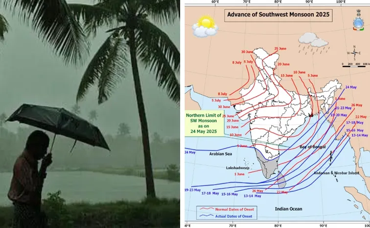 Southwest Monsoon arrives early andhra,Telangana, heavy rains alert