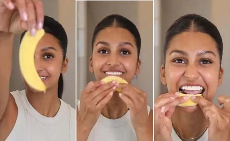 Woman shows used banana peel for white teeth it actually work