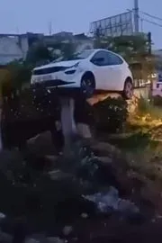 car Climb On Wall In Accident At Dundigal11
