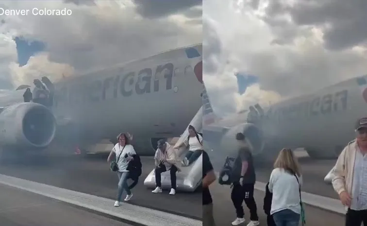 USA Denver Airport Smoke On AA-3023 Flight Runway Before Takeoff
