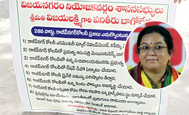 TDP Activist Protest Flex With MLA Pusapati Aditi Vijayalakshmi