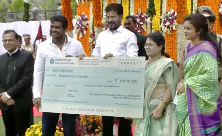 Revanth Reddy Gives Rs 1 Cr Check to Singer Rahul Sipligunj