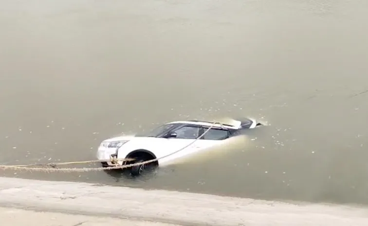 Car overturned in Sagar left canal In Suryapet District