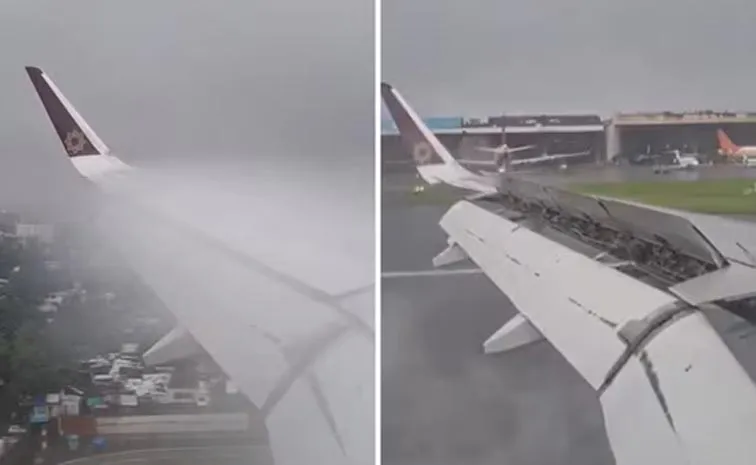 Landing at Mumbai airport midst of heavy rain Video Viral