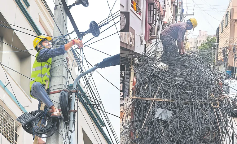 Electricity Officials Cutting Cables in Hyderabad