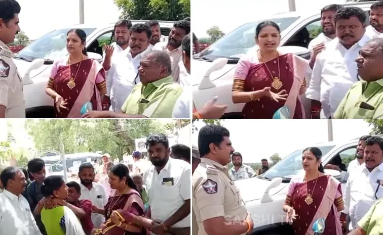 Police Stop Ex Minister Ushasri Charan In Puttaparthi