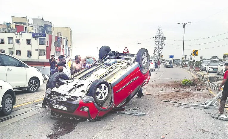 Car Overturns on PV Narasimha Rao Expressway