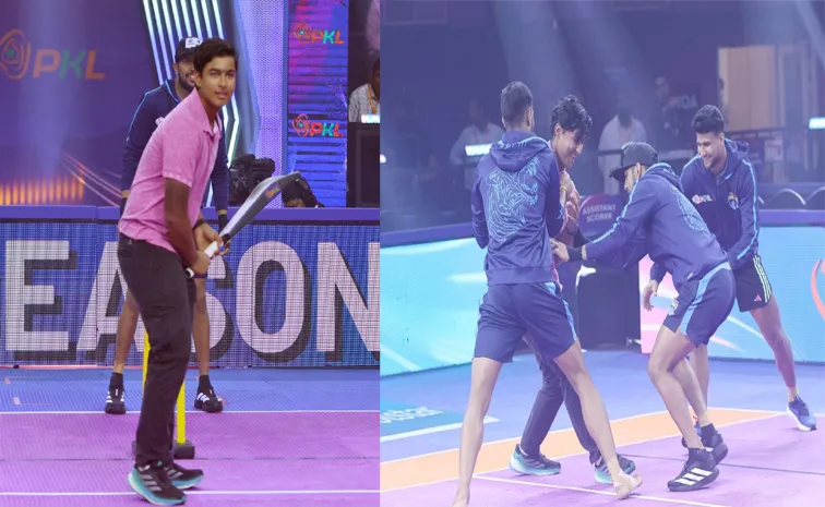 Vaibhav Suryavanshi playing Cricket And Kabaddi at the launch of PKL 2025