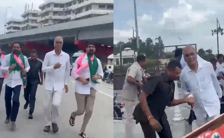 సచివాలయం వద్ద బీఆర్‌ఎస్‌ నేతల మెరుపు ధర్నా.. హరీష్‌ పరుగులు.. 